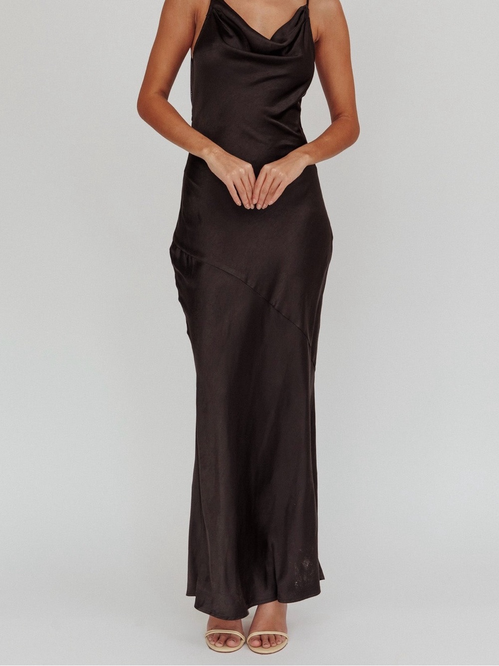 Here Comes The Sun Black Cowlneck Satin Formal Evening Dress Size 10 Medium New